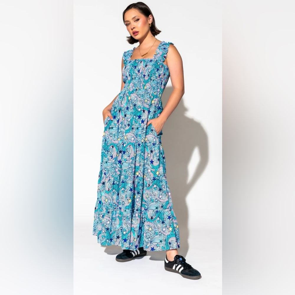 New Dressed in Lala rulebreaker smocked maxi dress in wonder girl print
